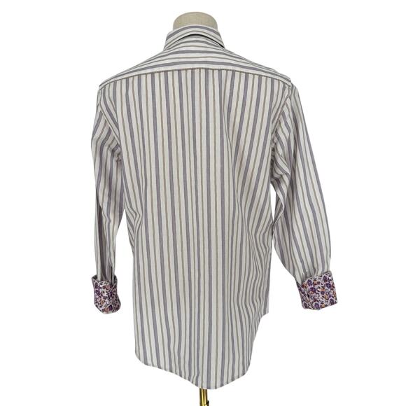 Robert Graham Woven Button Front Long Sleeve Shirt SLATER White Purple M - Picture 2 of 10